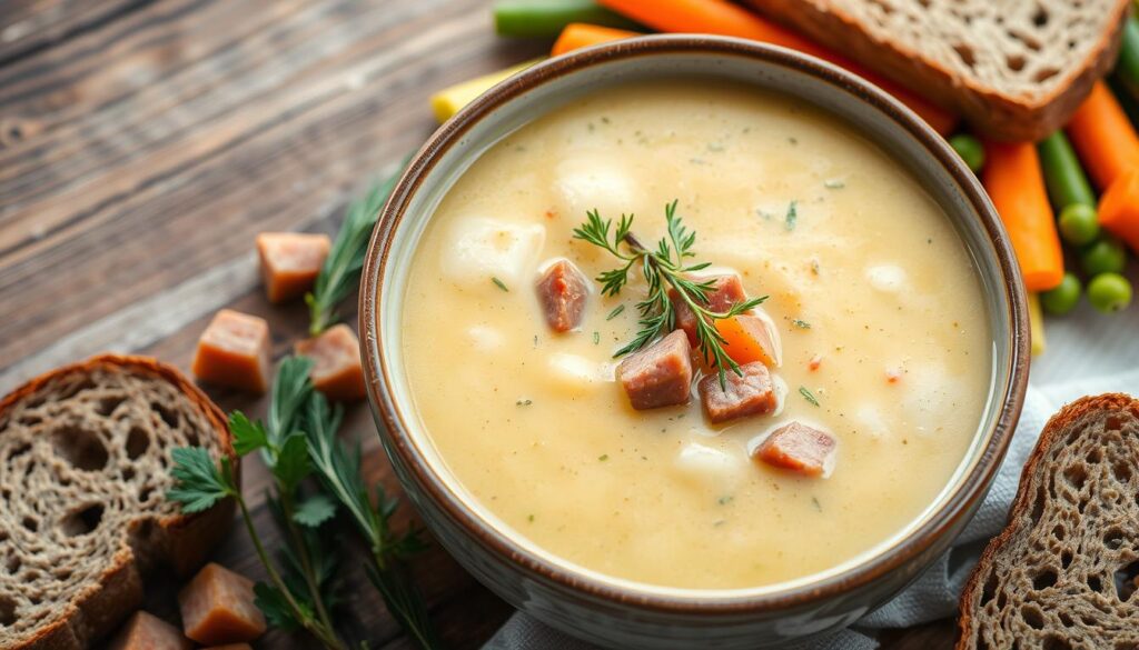 Healthy Potato Soup, smoked sausage, comfort food, family favorite