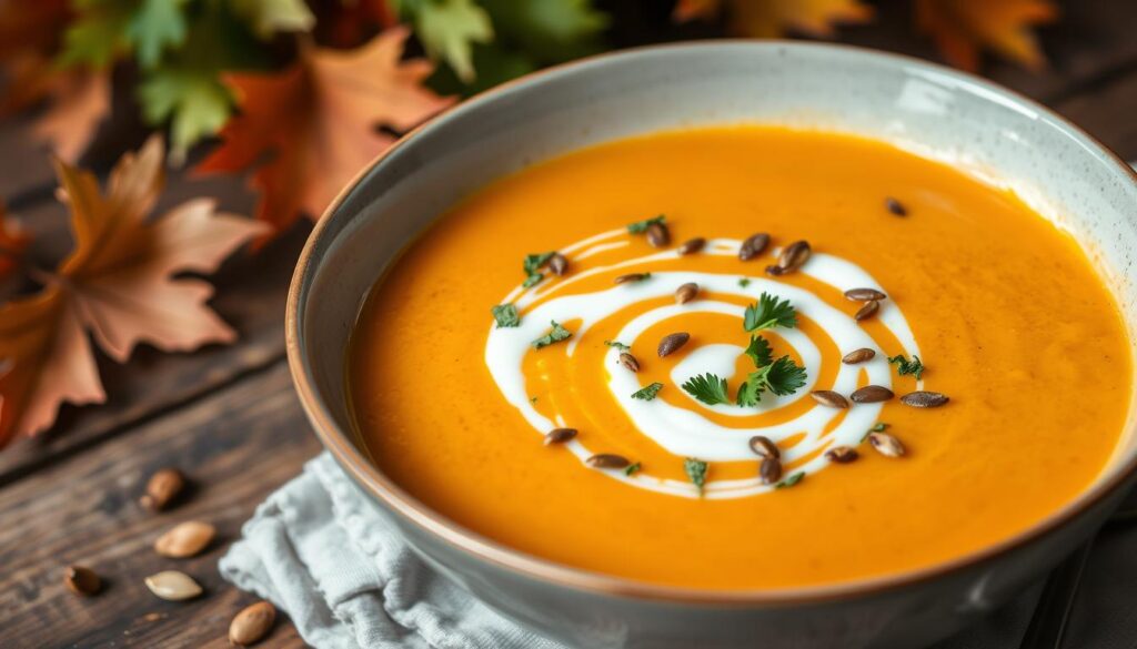 butternut squash and carrot soup garnishes, fall soup ideas, winter warmers, hearty soups