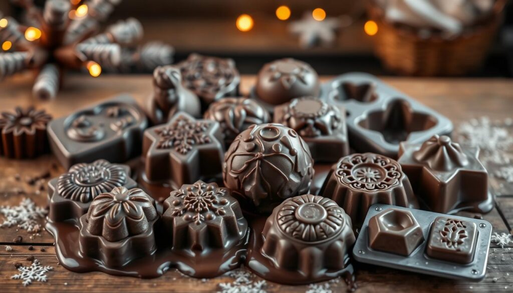 chocolate molds, warming winter treat, festive chocolate drink