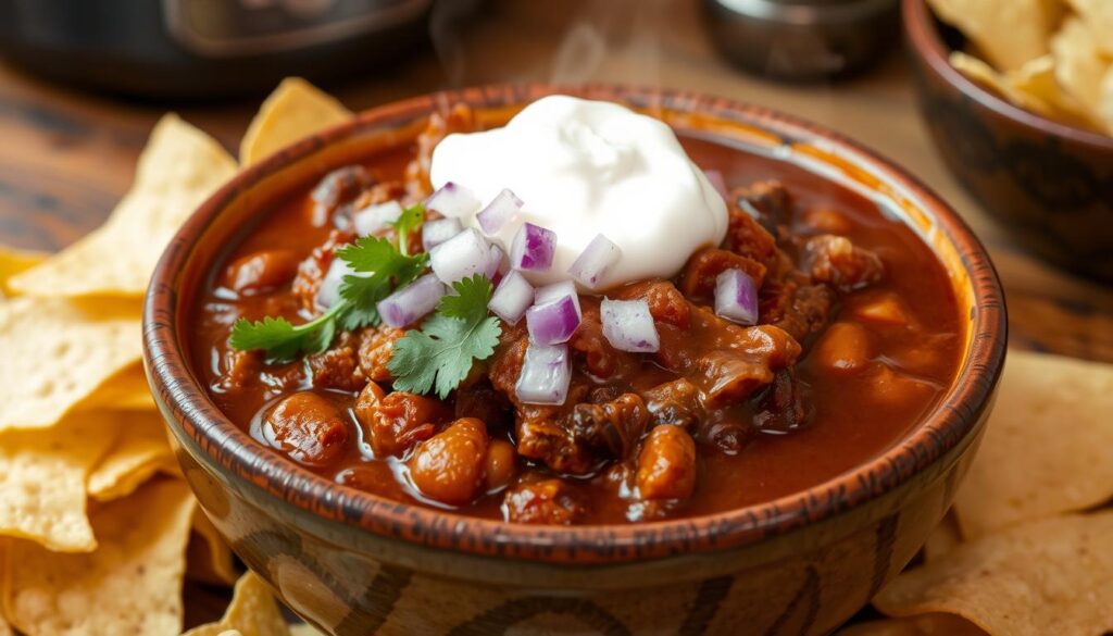 hearty stew, smoked beef brisket, slow cooker chili, Texas-style chili