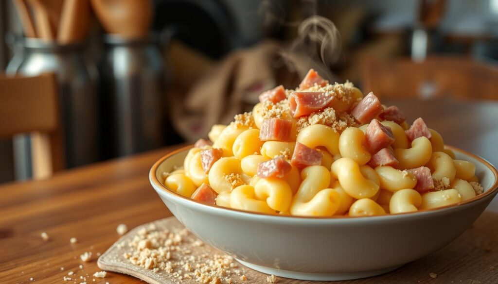 macaroni and cheese with ham