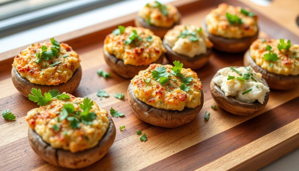 Crab stuffed mushrooms, lobster mushroom appetizer, creamy stuffed mushroom caps